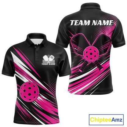 Custom Black And Pink Pickleball Men Polo Shirt, Pickleball Tournament Team Shirt IPHW11892