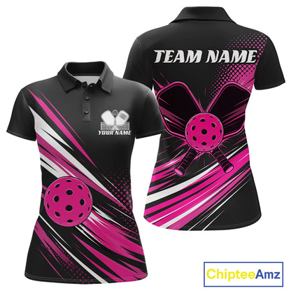 Custom Black And Pink Pickleball Women Polo Shirt, Pickleball Tournament Team Shirt IPHW11892