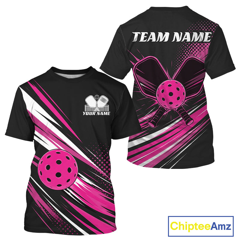 Custom Black And Pink Pickleball Men T-Shirts, Pickleball Tournament Team IPHW11892