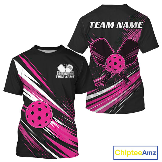 Custom Black And Pink Pickleball Men T-Shirts, Pickleball Tournament Team IPHW11892