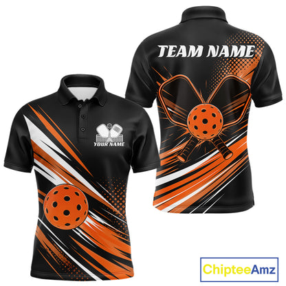 Custom Black And Orange Pickleball Men Polo Shirt, Pickleball Tournament Team Shirt IPHW11893