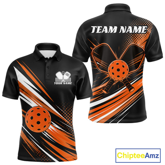 Custom Black And Orange Pickleball Men Polo Shirt, Pickleball Tournament Team Shirt IPHW11893