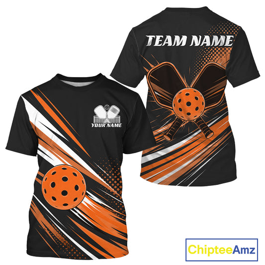 Custom Black And Orange Pickleball Men T-Shirts, Pickleball Tournament Team IPHW11893