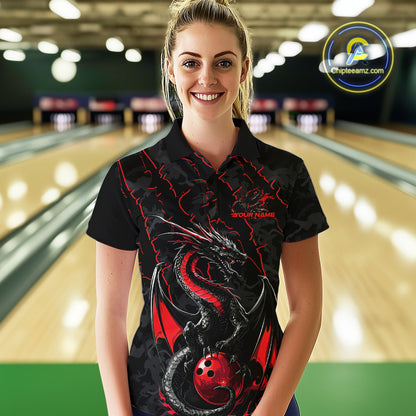 Custom Gray And Red Camo Dragon Claws Bowling Women Polo Shirts, Team Bowling Jerseys IPHW9855