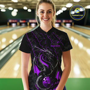 Custom Gray And Purple Camo Dragon Claws Bowling Women Quarter-Zip Shirts, Team Jerseys IPHW9856