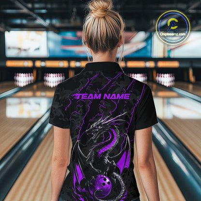 Custom Gray And Purple Camo Dragon Claws Bowling Women Quarter-Zip Shirts, Team Jerseys IPHW9856