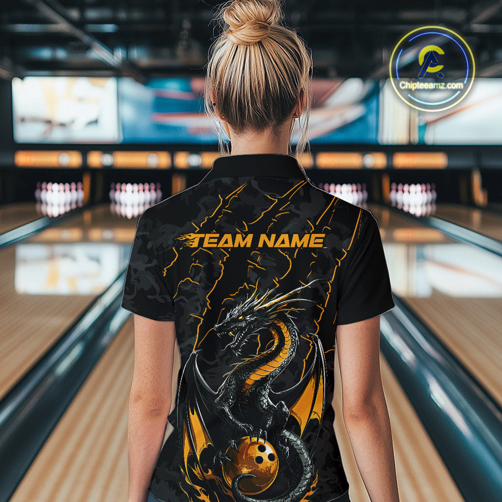 Custom Gray And Yellow Camo Dragon Claws Bowling Women Quarter-Zip Shirts, Team Jerseys IPHW9857