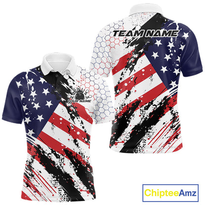 Grunge Style American Flag Custom Patriotic Bowling League Men Polo Shirt For Team IPHW12211