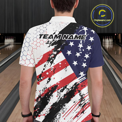 Grunge Style American Flag Custom Patriotic Bowling League Men Polo Shirt For Team IPHW12211