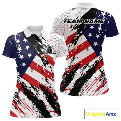 Grunge Style American Flag Custom Patriotic Bowling League Women Polo Shirt For Team IPHW12211