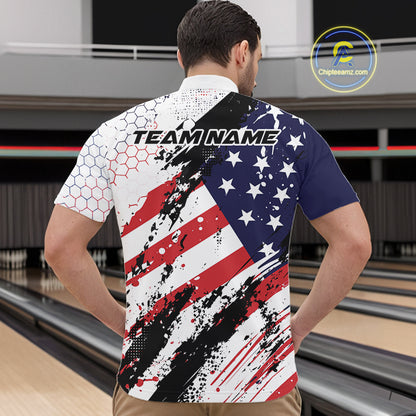 Grunge Style American Flag Custom Patriotic Bowling League Men Quarter Zip Shirt For Team IPHW12211