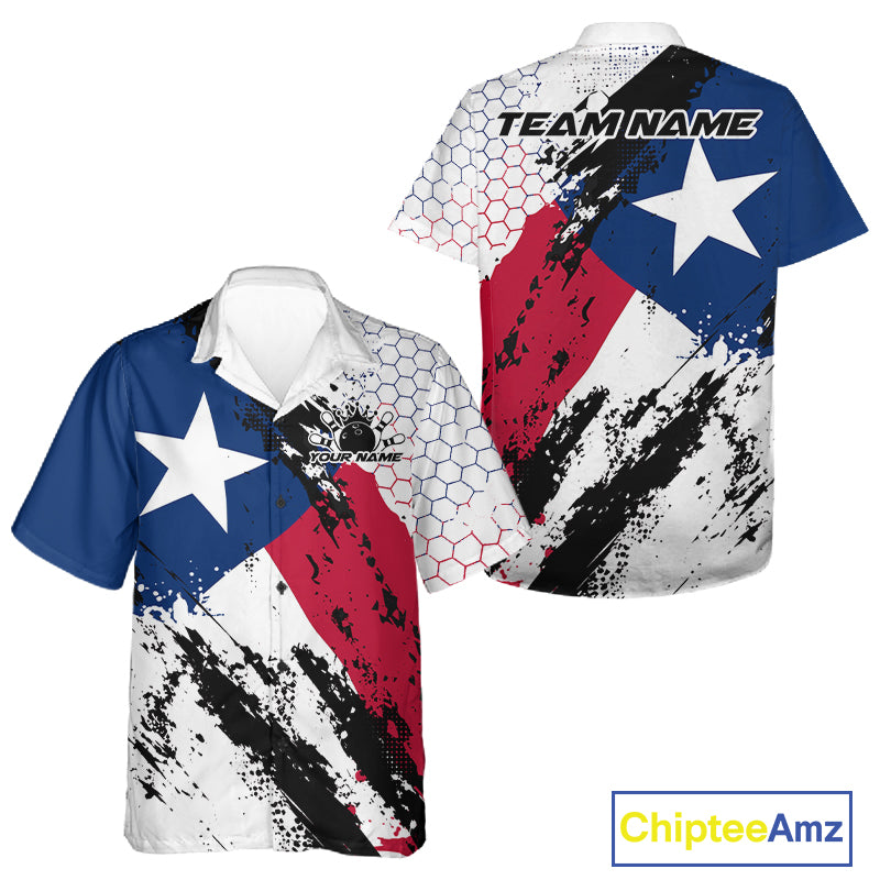 Grunge Style Texas Flag Custom Patriotic Bowling League Men And Women Button Up Shirt For Team IPHW12212