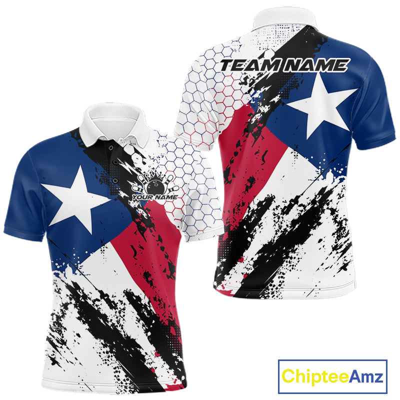 Grunge Style Texas Flag Custom Patriotic Bowling League Men Polo Shirt For Team IPHW12212