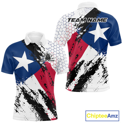 Grunge Style Texas Flag Custom Patriotic Bowling League Men Polo Shirt For Team IPHW12212