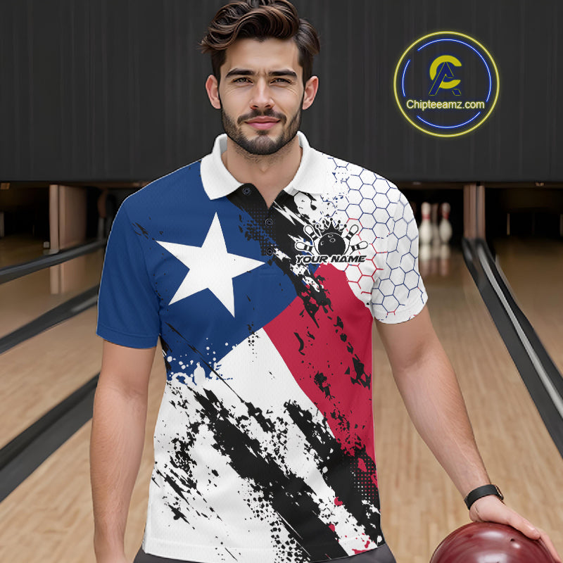 Grunge Style Texas Flag Custom Patriotic Bowling League Men Polo Shirt For Team IPHW12212