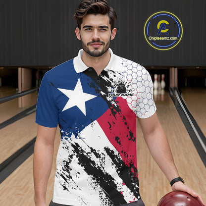 Grunge Style Texas Flag Custom Patriotic Bowling League Men Polo Shirt For Team IPHW12212