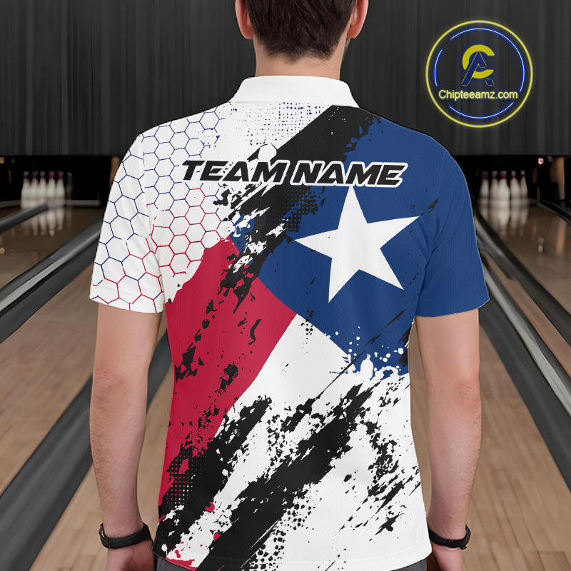 Grunge Style Texas Flag Custom Patriotic Bowling League Men Polo Shirt For Team IPHW12212