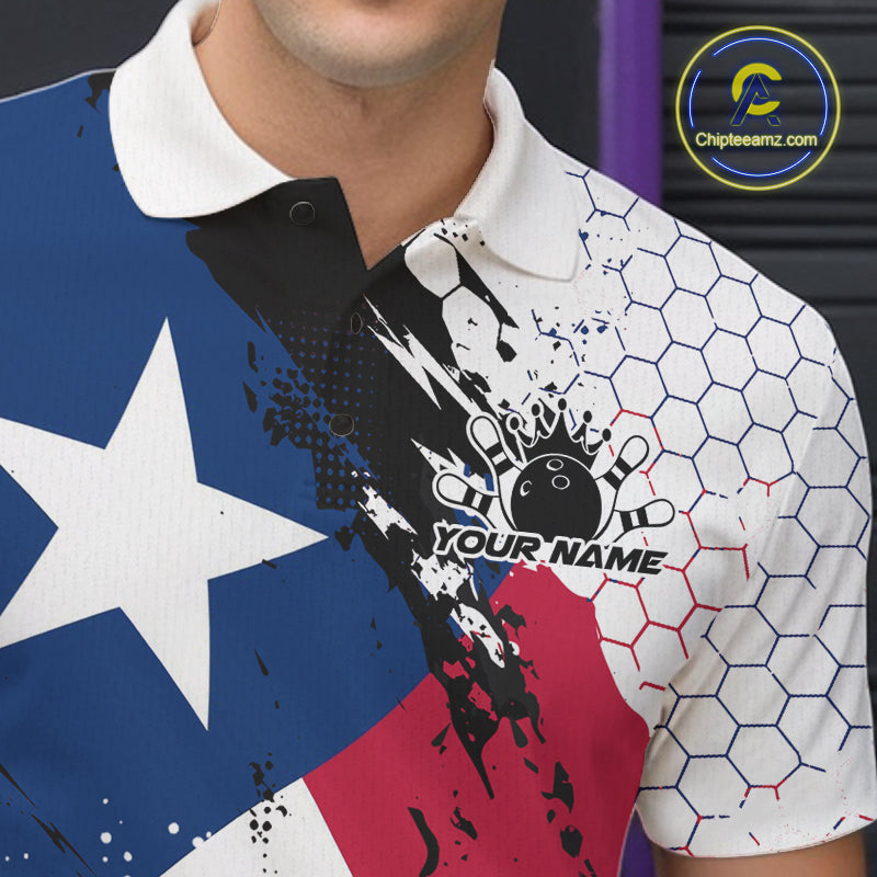 Grunge Style Texas Flag Custom Patriotic Bowling League Men Polo Shirt For Team IPHW12212