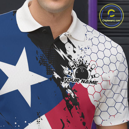Grunge Style Texas Flag Custom Patriotic Bowling League Men Polo Shirt For Team IPHW12212