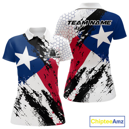 Grunge Style Texas Flag Custom Patriotic Bowling League Women Polo Shirt For Team IPHW12212