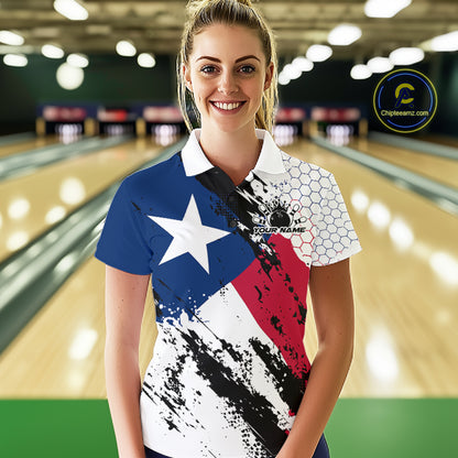 Grunge Style Texas Flag Custom Patriotic Bowling League Women Polo Shirt For Team IPHW12212