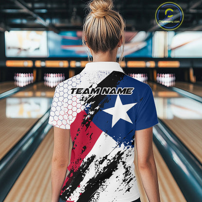 Grunge Style Texas Flag Custom Patriotic Bowling League Women Polo Shirt For Team IPHW12212