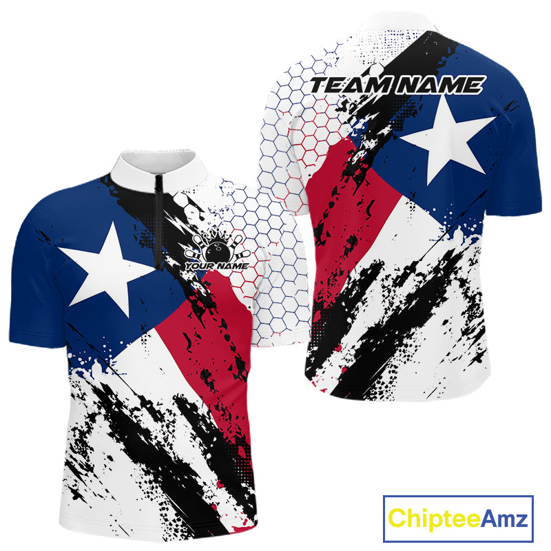 Grunge Style Texas Flag Custom Patriotic Bowling League Men Quarter Zip Shirt For Team IPHW12212