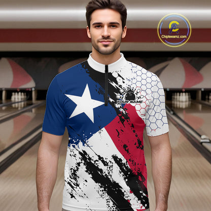 Grunge Style Texas Flag Custom Patriotic Bowling League Men Quarter Zip Shirt For Team IPHW12212