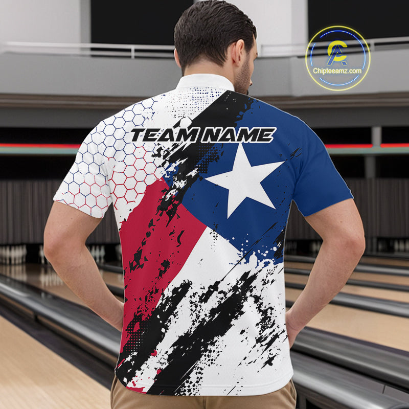 Grunge Style Texas Flag Custom Patriotic Bowling League Men Quarter Zip Shirt For Team IPHW12212