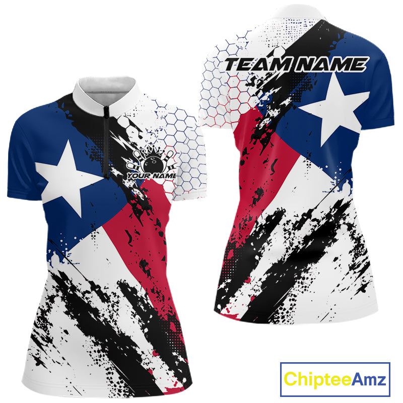 Grunge Style Texas Flag Custom Patriotic Bowling League Women Quarter-Zip Shirt For Team IPHW12212