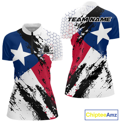 Grunge Style Texas Flag Custom Patriotic Bowling League Women Quarter-Zip Shirt For Team IPHW12212