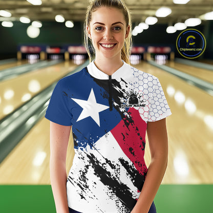 Grunge Style Texas Flag Custom Patriotic Bowling League Women Quarter-Zip Shirt For Team IPHW12212