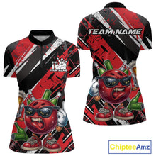 Load image into Gallery viewer, Custom Funny Bowling Ball Drink Beer Bowling Women Quarter-Zip Shirt, Red Team Shirt IPHW10117