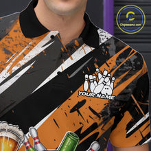Load image into Gallery viewer, Custom Funny Bowling Ball Drink Beer Bowling Men Polo Shirt, Grunge Orange Team Shirt IPHW10118