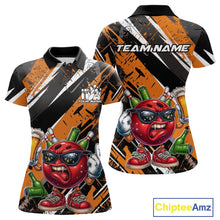 Load image into Gallery viewer, Custom Funny Bowling Ball Drink Beer Bowling Women Polo Shirt, Grunge Orange Team Shirt IPHW10118