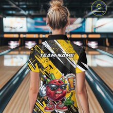 Load image into Gallery viewer, Custom Funny Bowling Ball Drink Beer Bowling Women Polo Shirt, Grunge Yellow Team Shirt IPHW10119