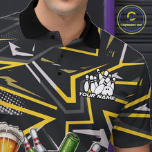 Load image into Gallery viewer, Custom Funny Bowling Ball Drink Beer Bowling Men Polo Shirt, Yellow Bowling Team Shirt IPHW10120