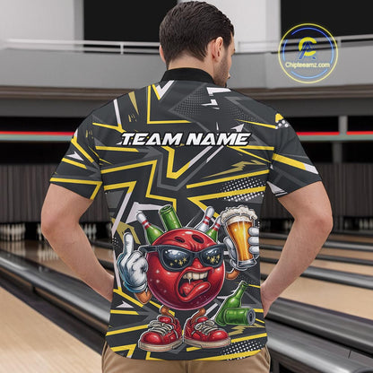 Custom Funny Bowling Ball Drink Beer Bowling Men Quarter-Zip Shirt, Yellow Bowling Team Shirt IPHW10120