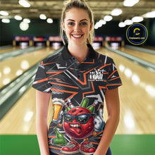 Load image into Gallery viewer, Custom Funny Bowling Ball Drink Beer Bowling Women Polo Shirt, Orange Bowling Team Shirt IPHW10121