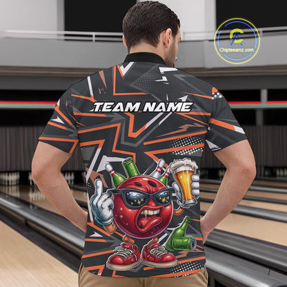 Custom Funny Bowling Ball Drink Beer Bowling Men Quarter-Zip Shirt, Orange Bowling Team Shirt IPHW10121