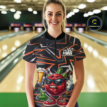 Load image into Gallery viewer, Custom Funny Bowling Ball Drink Beer Bowling Women Quarter-Zip Shirt, Orange Team Shirt IPHW10121