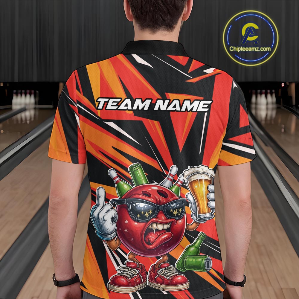 Custom Funny Bowling Ball Drink Beer Bowling Men Polo Shirt, Orange Bowling Team Shirt IPHW10122