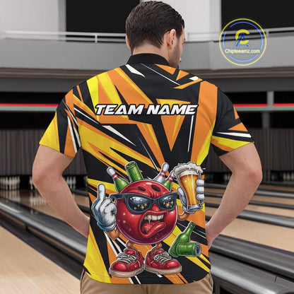 Custom Funny Bowling Ball Drink Beer Bowling Men Quarter-Zip Shirt, Yellow Bowling Team Shirt IPHW10123