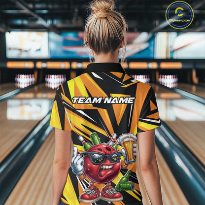 Custom Funny Bowling Ball Drink Beer Bowling Women Quarter-Zip Shirt, Yellow Team Shirt IPHW10123