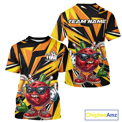 Custom Funny Bowling Ball Drink Beer Bowling Men T-Shirts, Yellow Bowling Team IPHW10123