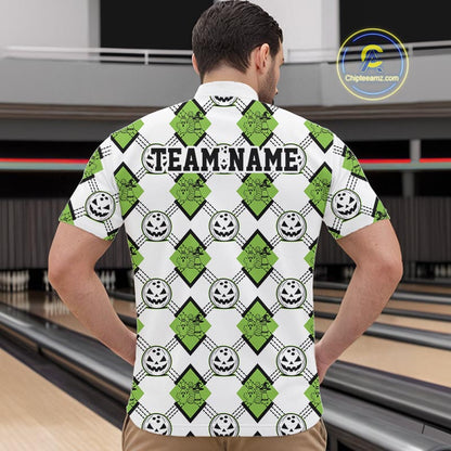Custom Cute Funny Avocado Green Halloween Bowling Argyle Pattern Men Quarter Zip Shirt IPHW11920