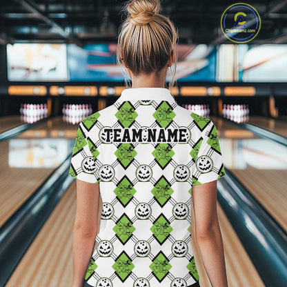 Custom Cute Funny Avocado Green Halloween Bowling Argyle Pattern Women Quarter-Zip Shirt IPHW11920