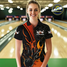 Load image into Gallery viewer, Custom Orange Flame Bowling Pattern Bowling Women Polo Shirt, Bowling Team League Shirt IPHW9883
