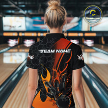Load image into Gallery viewer, Custom Orange Flame Bowling Pattern Bowling Women Polo Shirt, Bowling Team League Shirt IPHW9883