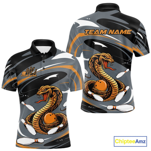 Custom Gray And Yellow Cobra Snake Bowling Polo Shirt For Men, Cobra Bowling Team Jersey IPHW9892